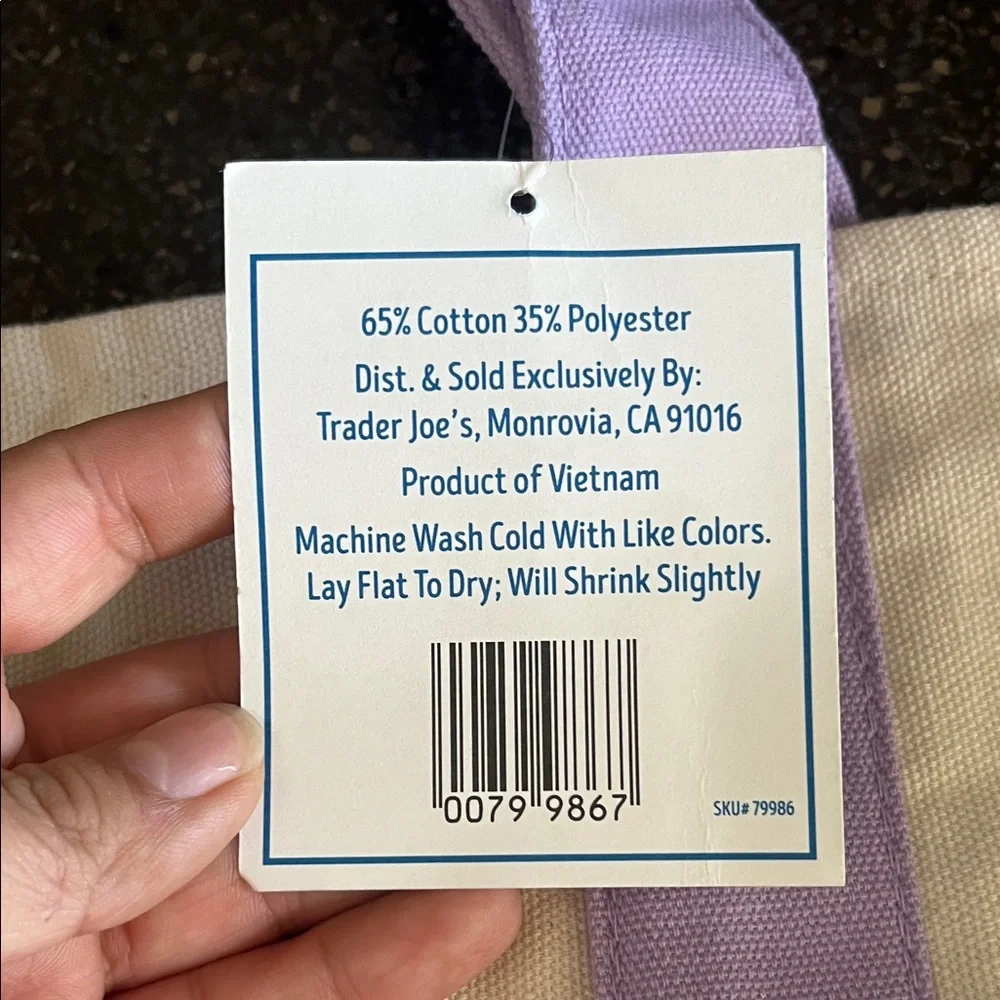 Trader Joe's Mini Canvas Tote in Cream and Pastel Lavender - Picture 3 of 3